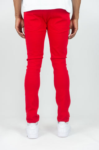 620 Color Twill Ripped Skinny Pants - Red