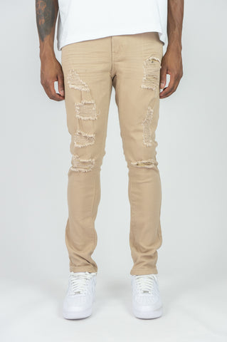 620 Color Twill Ripped Skinny Pants - Khaki