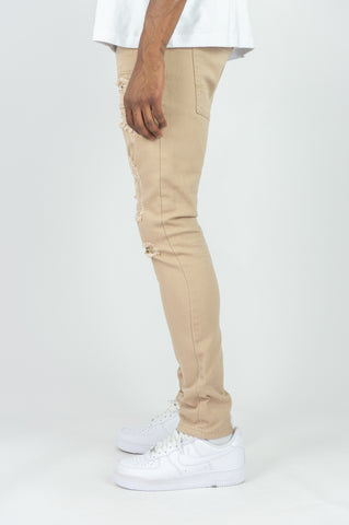 620 Color Twill Ripped Skinny Pants - Khaki