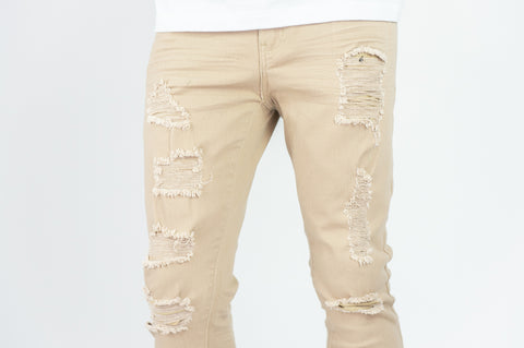 620 Color Twill Ripped Skinny Pants - Khaki