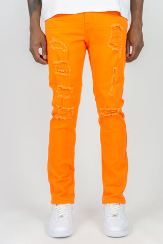 620 Color Twill Ripped Skinny Pants - Orange