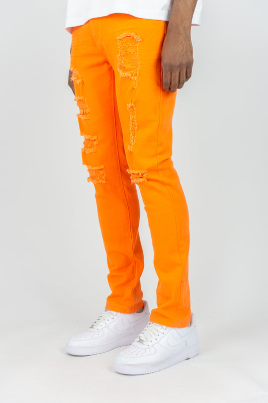 620 Color Twill Ripped Skinny Pants - Orange