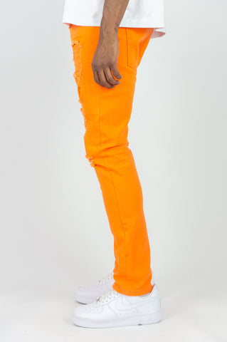 620 Color Twill Ripped Skinny Pants - Orange