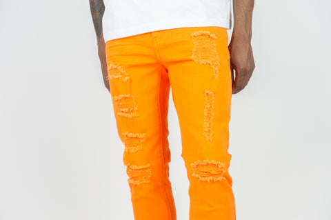 620 Color Twill Ripped Skinny Pants - Orange