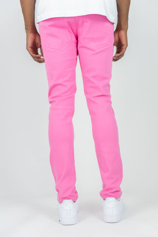 620 Color Twill Ripped Skinny Pants - Pink