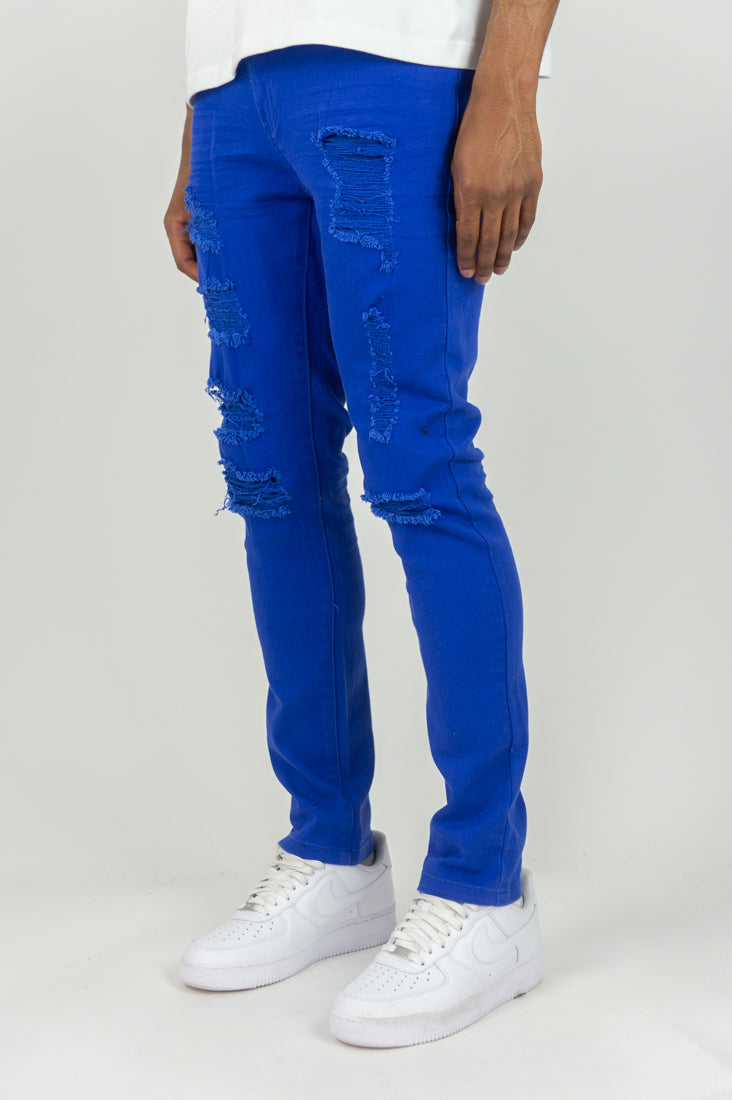 620 Color Twill Ripped Skinny Pants - Royal