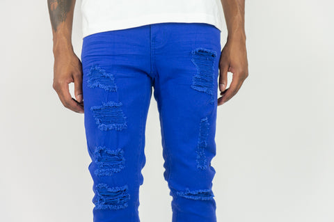 620 Color Twill Ripped Skinny Pants - Royal