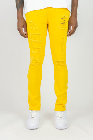 620 Color Twill Ripped Skinny Pants - Gold