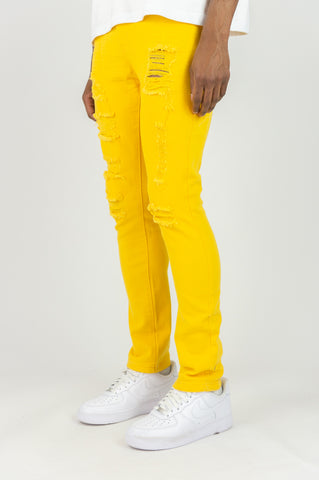 620 Color Twill Ripped Skinny Pants - Gold