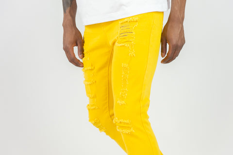 620 Color Twill Ripped Skinny Pants - Gold