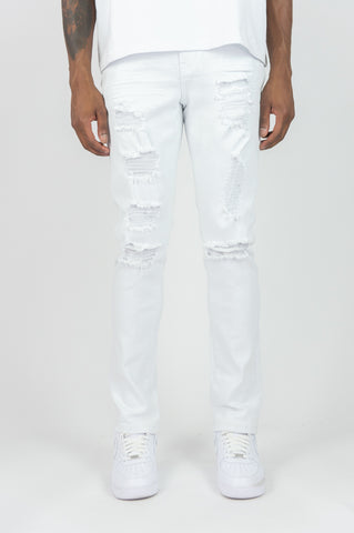 620 Color Twill Ripped Skinny Pants - White