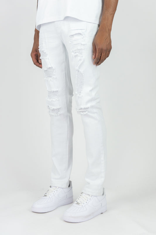 620 Color Twill Ripped Skinny Pants - White