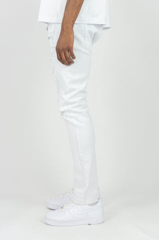 620 Color Twill Ripped Skinny Pants - White