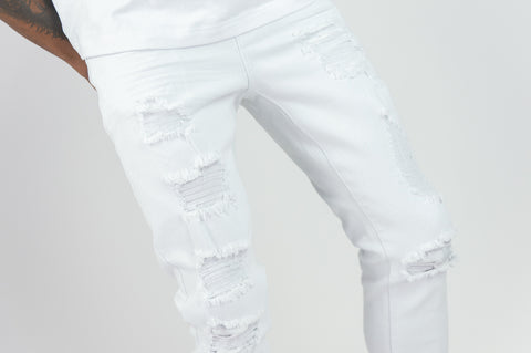 620 Color Twill Ripped Skinny Pants - White