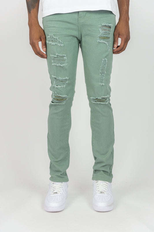 620 Color Twill Ripped Skinny Pants - Lt. Army