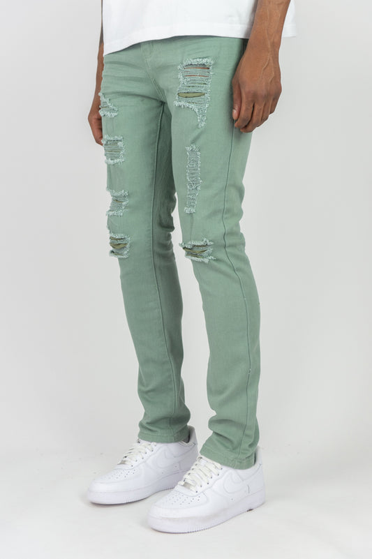 620 Color Twill Ripped Skinny Pants - Lt. Army