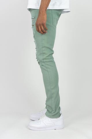 620 Color Twill Ripped Skinny Pants - Lt. Army