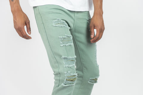 620 Color Twill Ripped Skinny Pants - Lt. Army