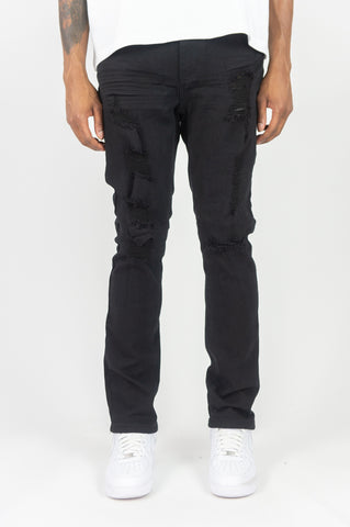 620 Color Twill Ripped Skinny Pants - Black