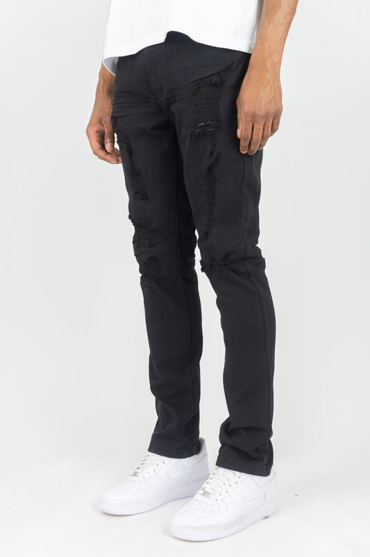 620 Color Twill Ripped Skinny Pants - Black