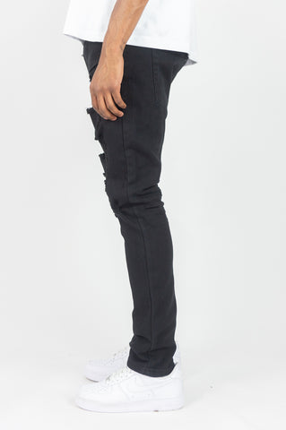 620 Color Twill Ripped Skinny Pants - Black