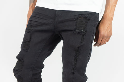 620 Color Twill Ripped Skinny Pants - Black