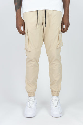 Solid Nylon Cargo Pants - Khaki