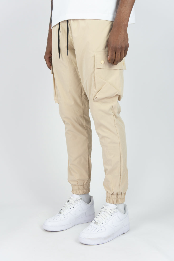 Solid Nylon Cargo Pants - Khaki