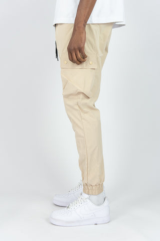 Solid Nylon Cargo Pants - Khaki