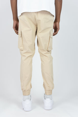 Solid Nylon Cargo Pants - Khaki