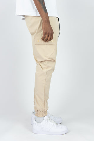 Solid Nylon Cargo Pants - Khaki