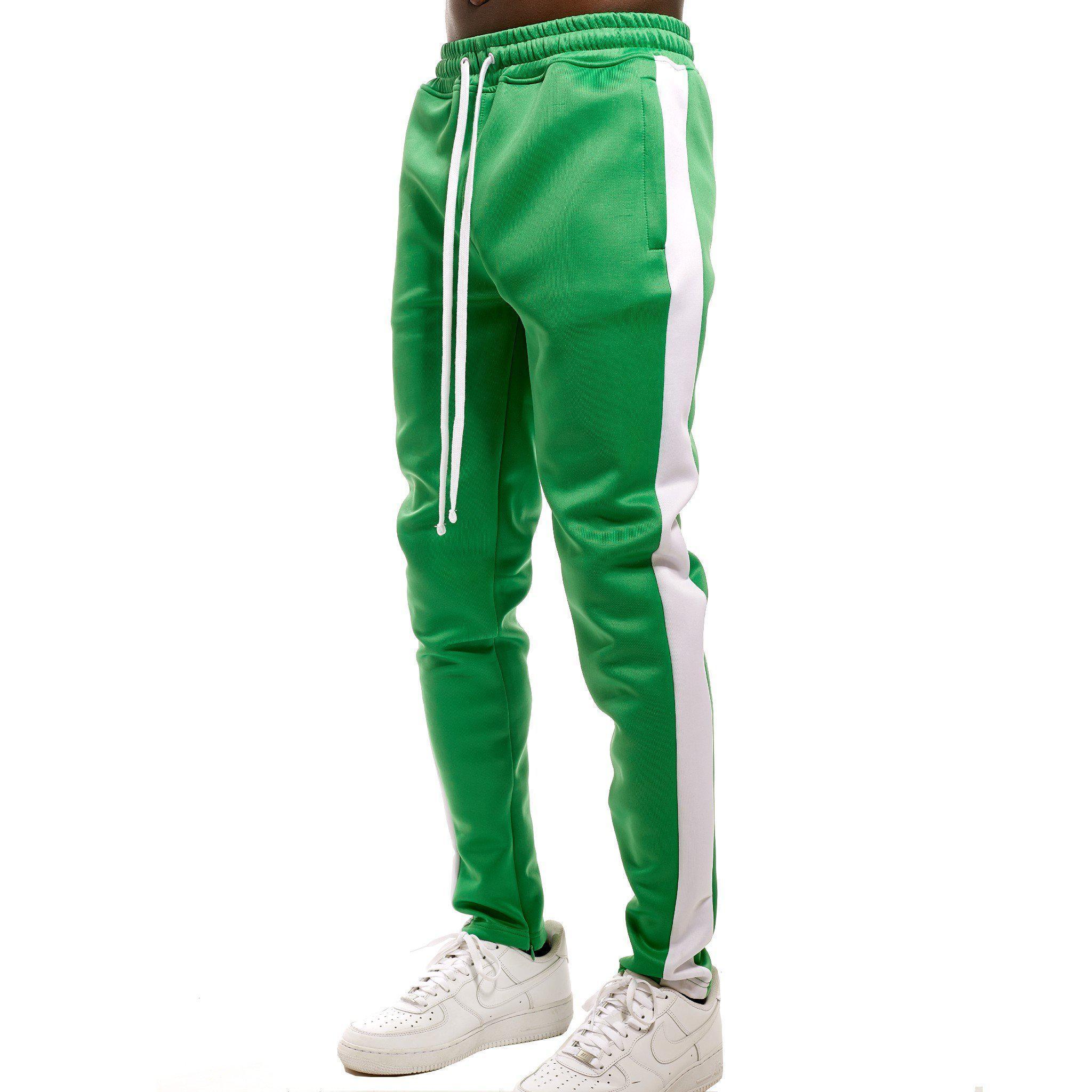 Green Track Pants - White Stripe - Rebel Minds